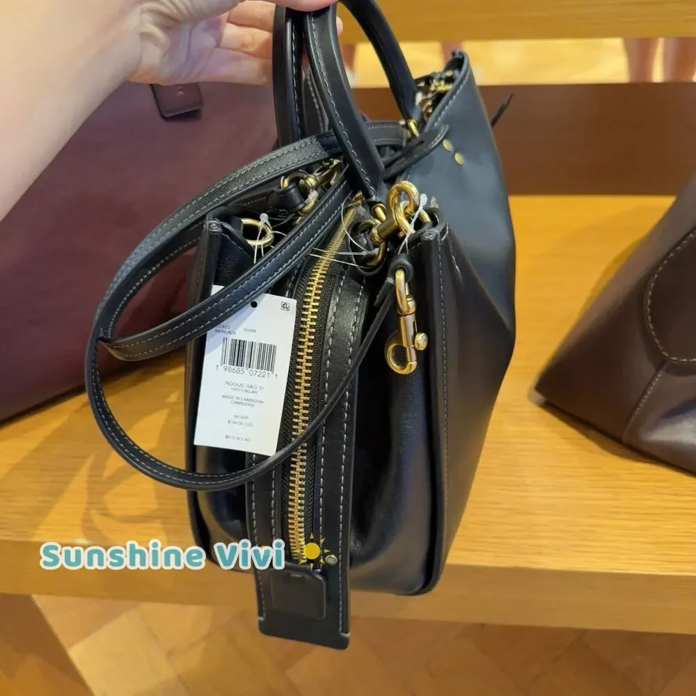 NWT Coach Rogue 31 Bag in Black Pebbled Leather & Brass Satchel Handbag CCX23